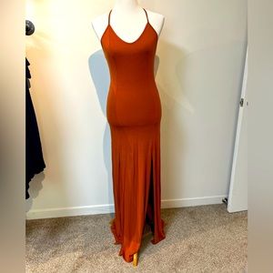 Forever 21 Rusty Orange Long Slip Dress Size S Open Crisscross back